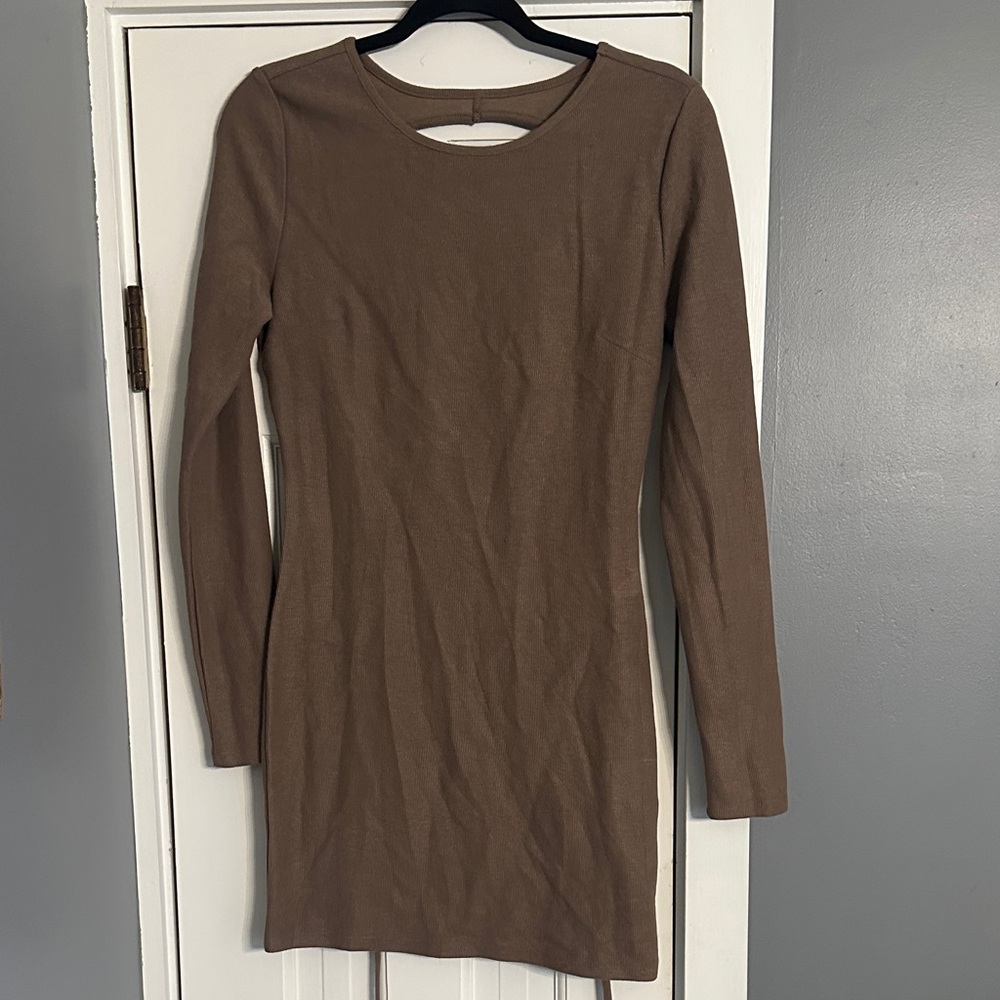 Forever 21 Chocolate Brown Tie Back Knit Bodycon Mini Dress M